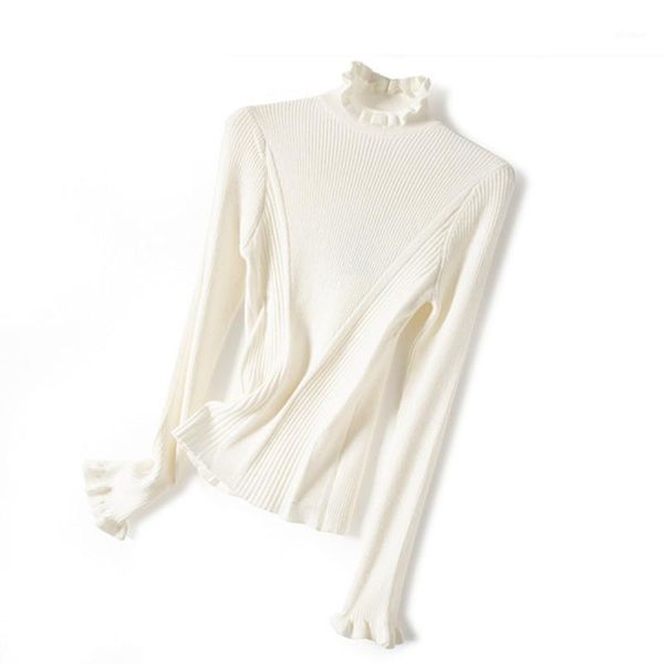 women ruffled collar sweater white or black slim long sleeve autumn winter new knitwear bottoming pullover1, White;black
women ruffled collar sweater white or black slim long sleeve autumn winter new knitwear bottoming pullover1, White;black