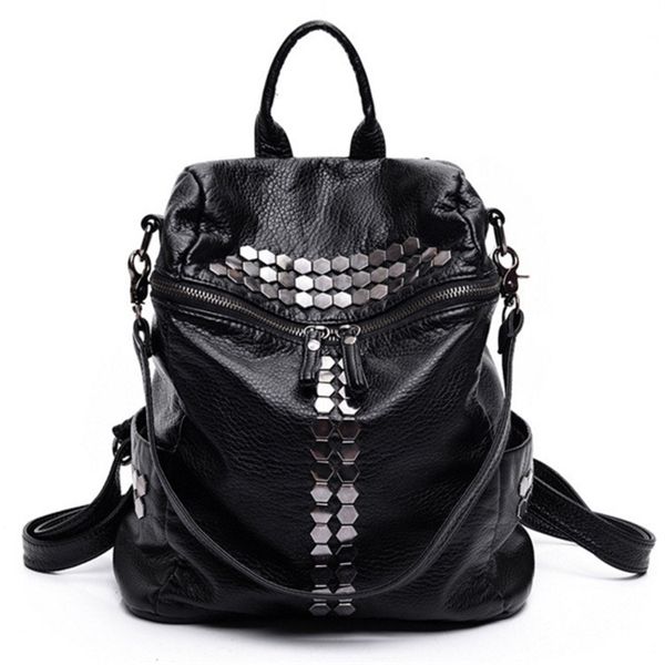 fashion female leisure mochilas women backpacks rivet black soft washed leather bag schoolbags for girls c1223
fashion female leisure mochilas women backpacks rivet black soft washed leather bag schoolbags for girls c1223