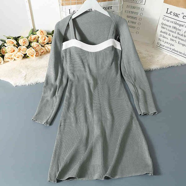 knitting dress set early spring color matching striped one-shoulder high-waist suspender dress short cardigan, Black;gray
knitting dress set early spring color matching striped one-shoulder high-waist suspender dress short cardigan, Black;gray