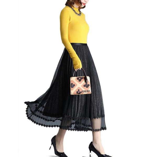 women summer outfit solid-color bright yarn elastic-waist long pleated skirt all-match gauze hemline dress for ladies 2020 hot, Black
women summer outfit solid-color bright yarn elastic-waist long pleated skirt all-match gauze hemline dress for ladies 2020 hot, Black