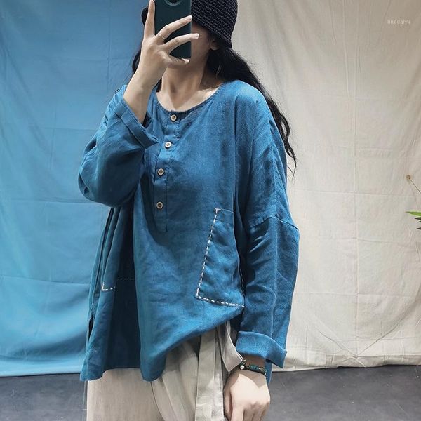 women autumn solid color embroidered linen blouse ladies vintage flax shirt female 2021 spring embroidery blouses 1, White 
women autumn solid color embroidered linen blouse ladies vintage flax shirt female 2021 spring embroidery blouses 1, White