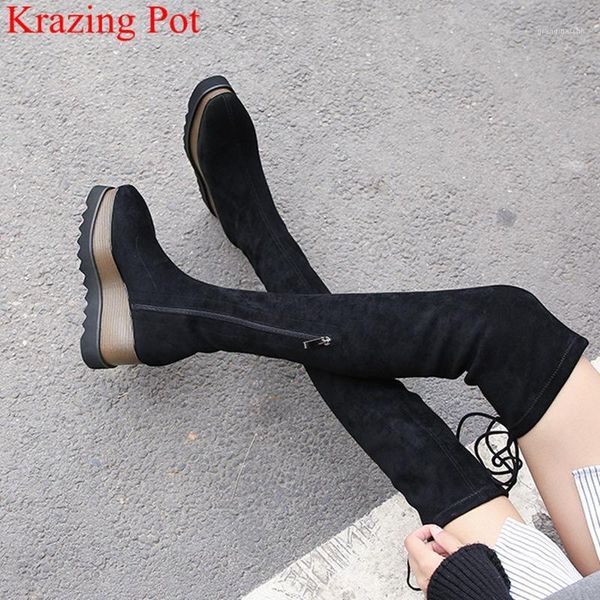 boots arrivals flock platform square toe wedges over the knee elegant lace up runway thigh high women winter shoes l031, Black
boots arrivals flock platform square toe wedges over the knee elegant lace up runway thigh high women winter shoes l031, Black