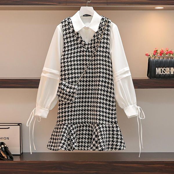 women's tracksuits women plus size 2 piece set tweed vest dress autumn chiffon bow loose shirt + ruffles plaid mermaid with bag, Gray
women's tracksuits women plus size 2 piece set tweed vest dress autumn chiffon bow loose shirt + ruffles plaid mermaid with bag, Gray
