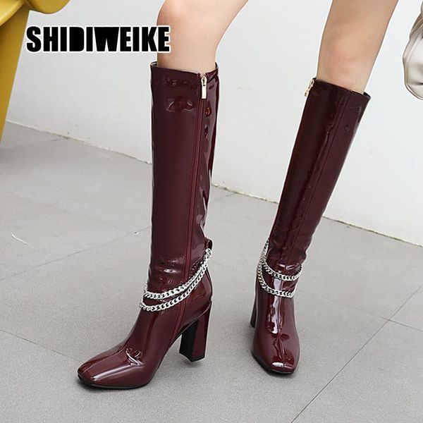 new style women motorcyle boots fashion square toe knee high boots autumn winter warm patent leather high heels v3611, Black
new style women motorcyle boots fashion square toe knee high boots autumn winter warm patent leather high heels v3611, Black