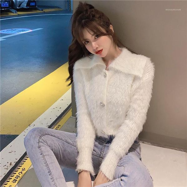 women's knits & tees 2021 women's retro big turn down collar mohair wool knitted long sleeve short sweater coat rhinestone buttons, White
women's knits & tees 2021 women's retro big turn down collar mohair wool knitted long sleeve short sweater coat rhinestone buttons, White