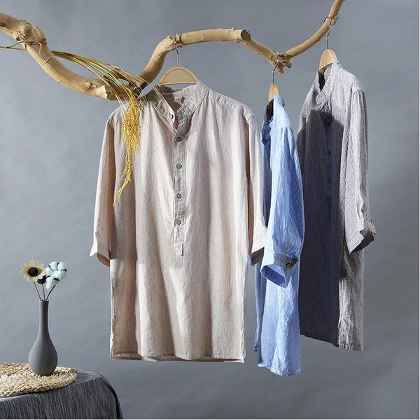 men's casual shirts summer men vintage half sleeved cotton linen shirt mandarin collar striped mens pullover clothing xxxl, White;black
men's casual shirts summer men vintage half sleeved cotton linen shirt mandarin collar striped mens pullover clothing xxxl, White;black