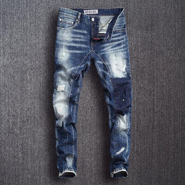 italian style fashion men jeans blue color white wash spliced designer ripped jeans men punk pants streetwear hip hop
italian style fashion men jeans blue color white wash spliced designer ripped jeans men punk pants streetwear hip hop