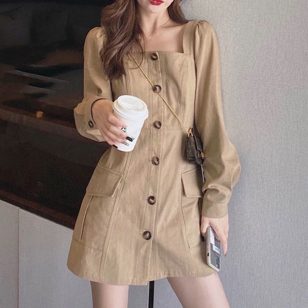 2021 new safari mini women long sleeve square collar elegant dress solid button office ladies autumn female fashion clothing qdja, Black;gray
2021 new safari mini women long sleeve square collar elegant dress solid button office ladies autumn female fashion clothing qdja, Black;gray