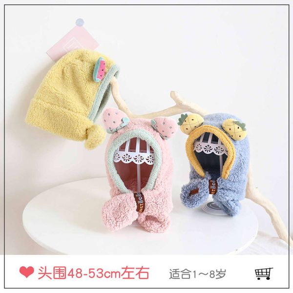 cute fruit lamb plush boy / girl children's hat scarf one piece cross bib cover ear cap, Red;brown 
cute fruit lamb plush boy / girl children's hat scarf one piece cross bib cover ear cap, Red;brown