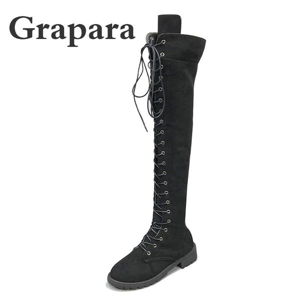 women boots female winter spring thigh high boots faux suede plus size low heels over the knee long women botas grapara, Black
women boots female winter spring thigh high boots faux suede plus size low heels over the knee long women botas grapara, Black