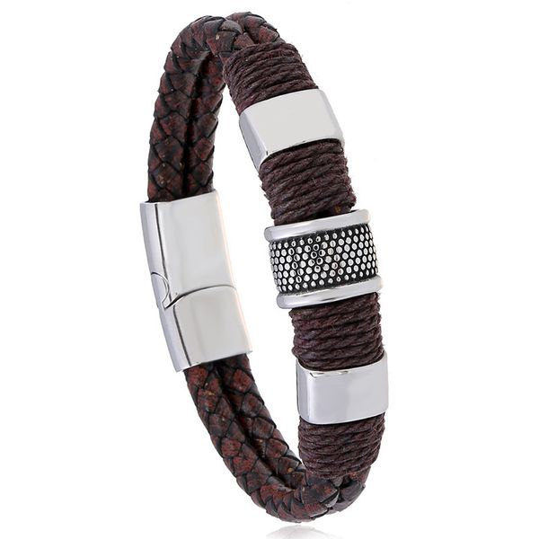 new popular jewelry titanium steel woven imitation leather bracelet stainless steel magnetic buckle leather bracelet, Silver
new popular jewelry titanium steel woven imitation leather bracelet stainless steel magnetic buckle leather bracelet, Silver
