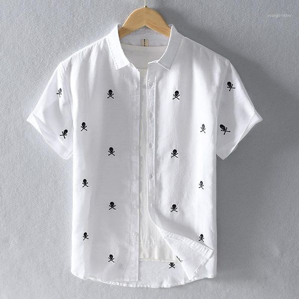 men's casual shirts 2021 mens short sleeve fashion summer cotton linen breathable male skull printing y28071, White;black
men's casual shirts 2021 mens short sleeve fashion summer cotton linen breathable male skull printing y28071, White;black
