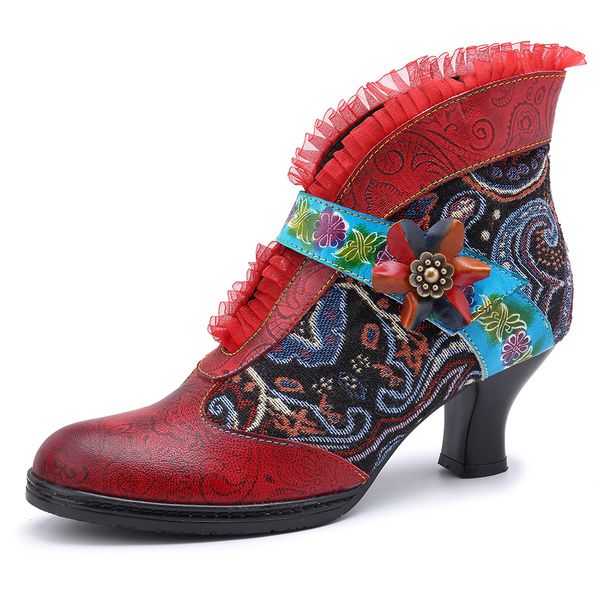 women's genuine leather ankle boots floral match colors chunky strange heel retro bohemia shoes plus size 36-42, Black
women's genuine leather ankle boots floral match colors chunky strange heel retro bohemia shoes plus size 36-42, Black