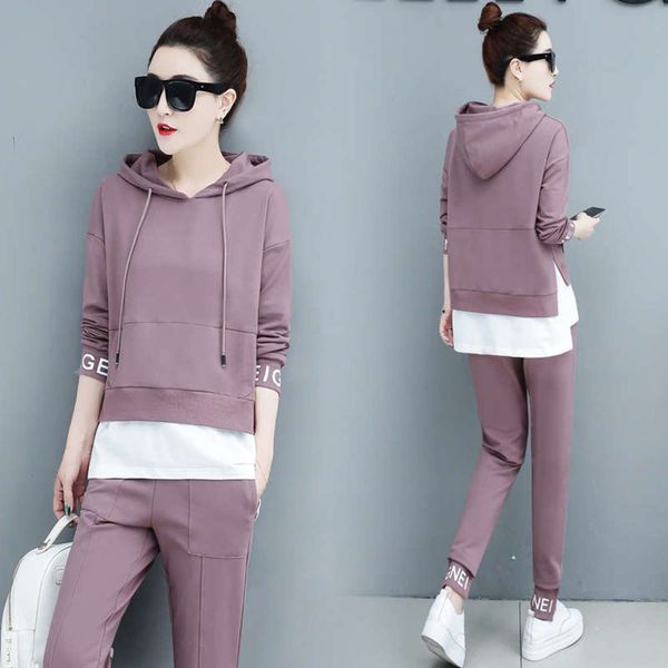 2020 new large women's loose fall casual sportswear long sleeve hooded sweater pants two piece set, Gray
2020 new large women's loose fall casual sportswear long sleeve hooded sweater pants two piece set, Gray