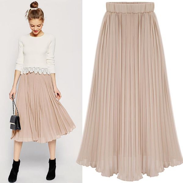 women summer skirt chiffon pleated skirts 2019 empire solid color office lady fashion elegant skirt female clothing plus size, Black
women summer skirt chiffon pleated skirts 2019 empire solid color office lady fashion elegant skirt female clothing plus size, Black