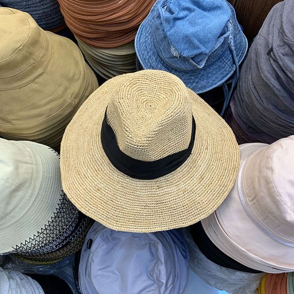 big brim jazz black cloth belt decoration lafite straw women's summer temperament chic holiday sun hat, Blue;gray
big brim jazz black cloth belt decoration lafite straw women's summer temperament chic holiday sun hat, Blue;gray
