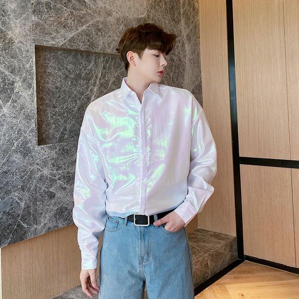 men's casual shirts male nightclub stage show loose men dazzling double layer organza sunscreen long sleeve shirt, White;black 
men's casual shirts male nightclub stage show loose men dazzling double layer organza sunscreen long sleeve shirt, White;black