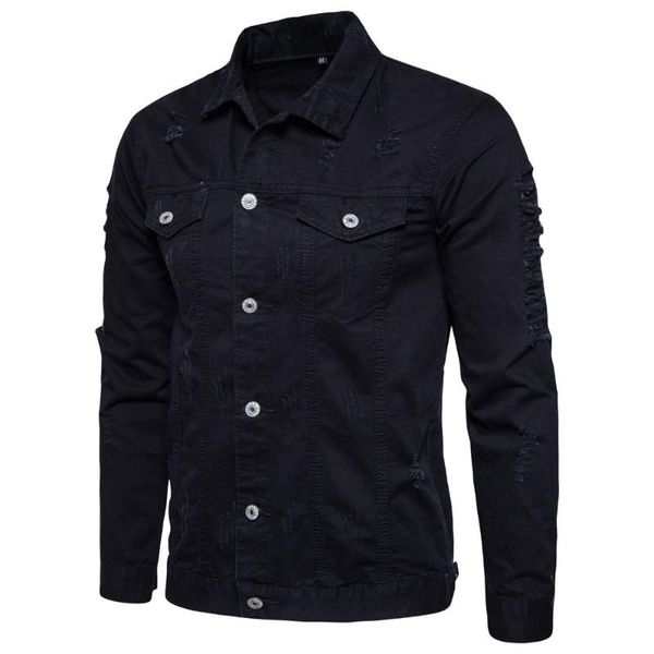 men's spring and autumn jacket with holes canvas casual solid color metal single breasted coat men's coat, Black 
men's spring and autumn jacket with holes canvas casual solid color metal single breasted coat men's coat, Black