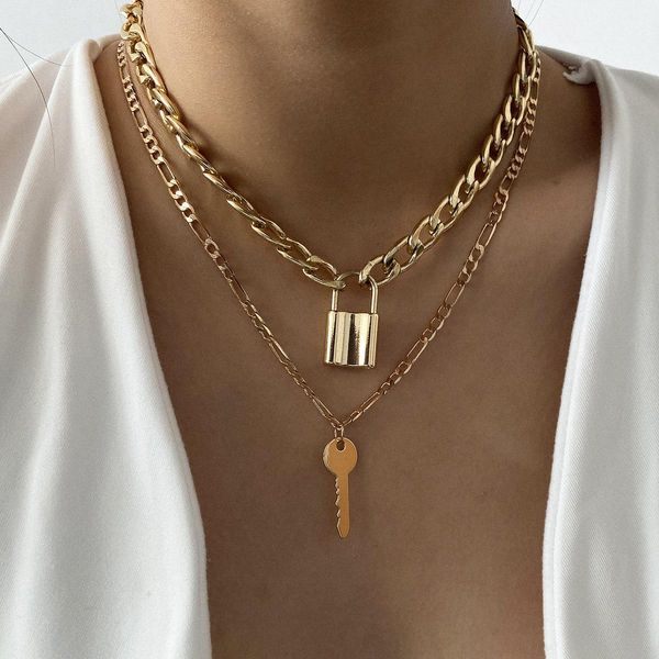 new fashion jewelry creative fashion geometric letters doublelayer key lock pendant necklace for women necklace wedding, Silver
new fashion jewelry creative fashion geometric letters doublelayer key lock pendant necklace for women necklace wedding, Silver