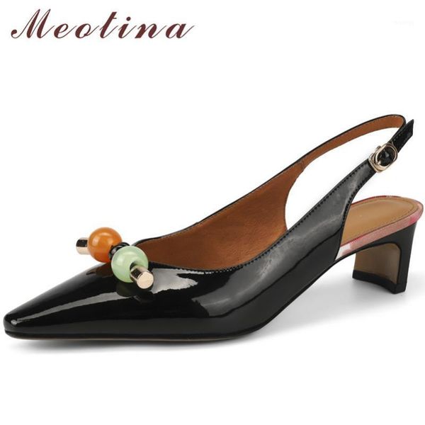dress shoes meotina med heels real leather slingbacks women pointed toe block heel pumps buckle metal decoration ladies footwear white1, Black
dress shoes meotina med heels real leather slingbacks women pointed toe block heel pumps buckle metal decoration ladies footwear white1, Black