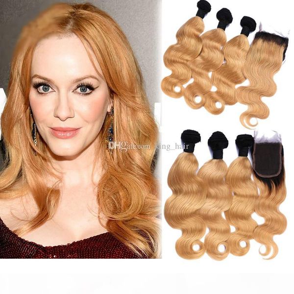 new arrival honey blonde 1b 27 body wave lace closure with hair bundles dark roots two tone hair weaves with lace closure, Black
new arrival honey blonde 1b 27 body wave lace closure with hair bundles dark roots two tone hair weaves with lace closure, Black