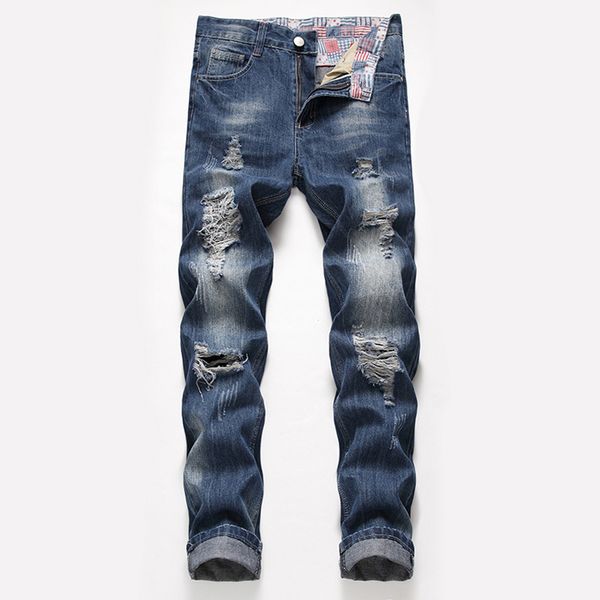 spring of 2020 the new straight loose big size hole in men's jeans, Blue
spring of 2020 the new straight loose big size hole in men's jeans, Blue