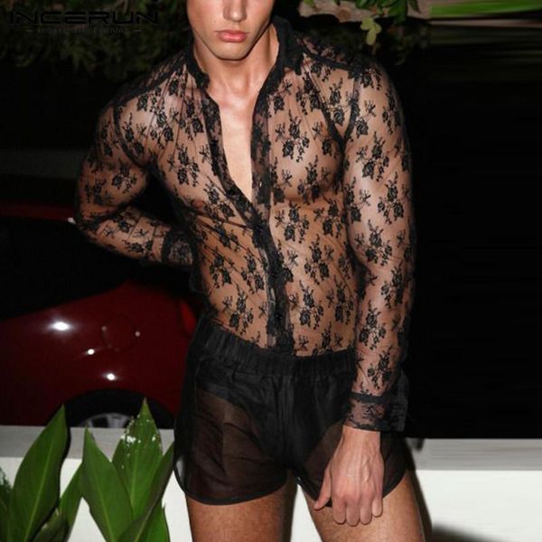 man party button blusas streetwear incerun men mesh shirts long sleeve lapel neck camisa fashion tansparent printed chemise, White;black
man party button blusas streetwear incerun men mesh shirts long sleeve lapel neck camisa fashion tansparent printed chemise, White;black