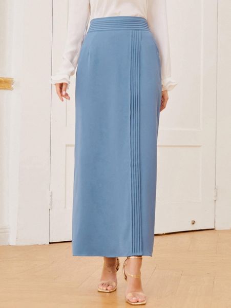 fold pleated solid skirt 64sg#, Black