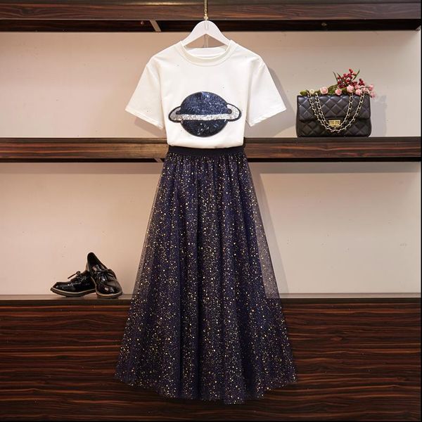 2021 new summer womens two piece set short sleeve planet t shirt elastic waist mesh skirt set ladies skirt suits, Gray
2021 new summer womens two piece set short sleeve planet t shirt elastic waist mesh skirt set ladies skirt suits, Gray