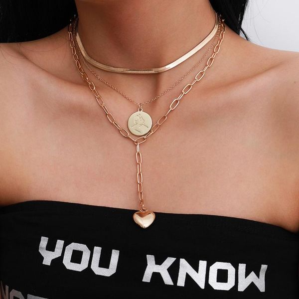 chains gothic carved coin pendant necklace for women 3pcs layered snake clavicle chain choker couple heart tassel jewelry, Silver
chains gothic carved coin pendant necklace for women 3pcs layered snake clavicle chain choker couple heart tassel jewelry, Silver