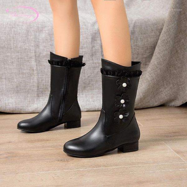 sweet style comfortable round toe mid-calf boots fashion flower beaded zipper low heel thick riding boots women's shoes big size1, Black
sweet style comfortable round toe mid-calf boots fashion flower beaded zipper low heel thick riding boots women's shoes big size1, Black