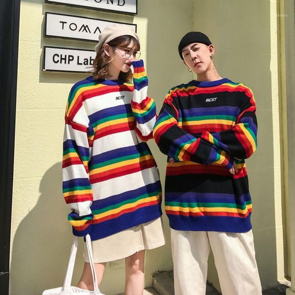 women rainbow striped sweater print loose long sleeved round collar pullover casual couple sweater sutumn spring1, White;black
women rainbow striped sweater print loose long sleeved round collar pullover casual couple sweater sutumn spring1, White;black