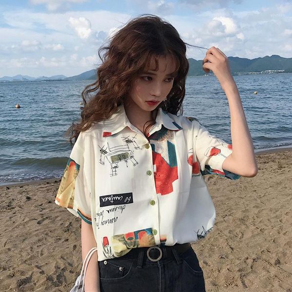women's blouses & shirts women spring summer style lady casual short sleeve turn-down collar printed loose blusas df37411, White
women's blouses & shirts women spring summer style lady casual short sleeve turn-down collar printed loose blusas df37411, White