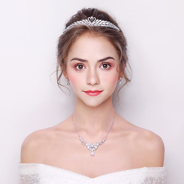 three pieces of bridal swan crown headdress set korean 2020 necklace artificial zircon luxury hair wedding dress accessories, Silver
three pieces of bridal swan crown headdress set korean 2020 necklace artificial zircon luxury hair wedding dress accessories, Silver