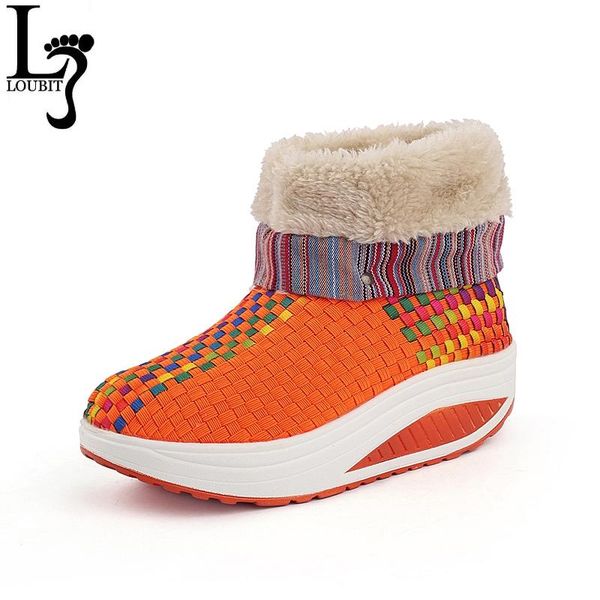 women winter boots fashion design woven boots for ladies girls, women's warm snow shoes 5cm platform skidproof rubber sole, Black