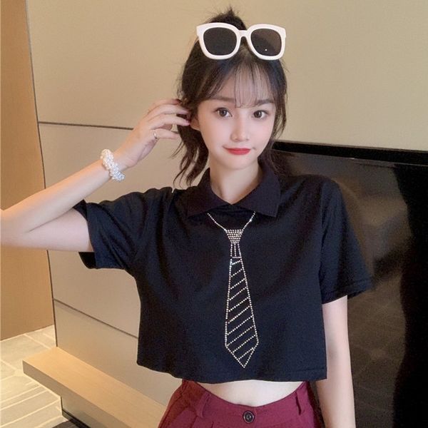 summer 2020 new coat t-shirt net red versatile lapel drill tie short bm black short sleeve t-shirt women ins fashion tafli tafli, White;black
summer 2020 new coat t-shirt net red versatile lapel drill tie short bm black short sleeve t-shirt women ins fashion tafli tafli, White;black