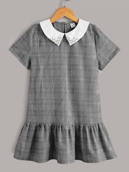 girls pearls beaded contrast collar ruffle hem plaid print smock dress she, Red;yellow
girls pearls beaded contrast collar ruffle hem plaid print smock dress she, Red;yellow