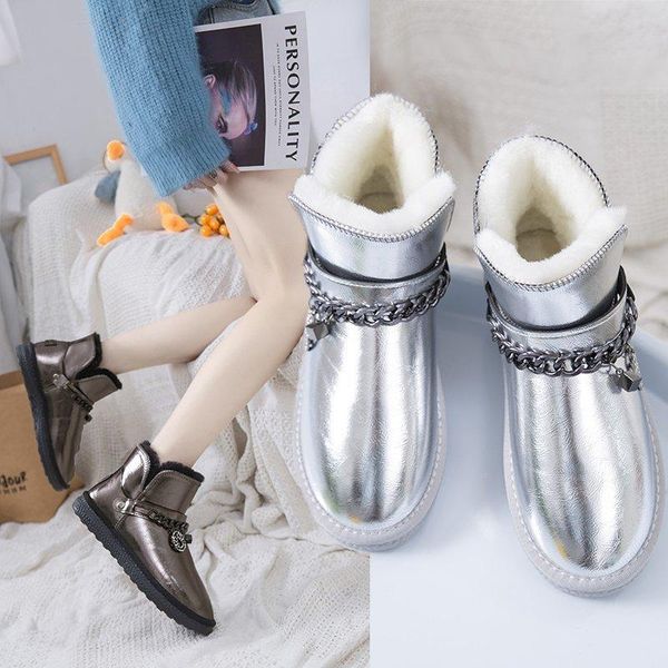 winter ankle boots for woman bright leather leisure metal chain ladies snow boots botas mujer warm plush female round head shoe, Black
winter ankle boots for woman bright leather leisure metal chain ladies snow boots botas mujer warm plush female round head shoe, Black