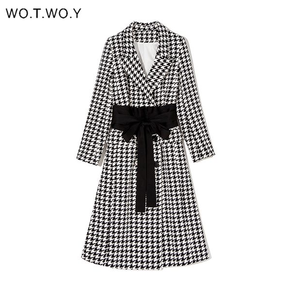 wotwoy double-breasted belted houndstooth trench coats women elegant autumn winter long coat women sashes outwear windbreaker 1031, Tan;black
wotwoy double-breasted belted houndstooth trench coats women elegant autumn winter long coat women sashes outwear windbreaker 1031, Tan;black