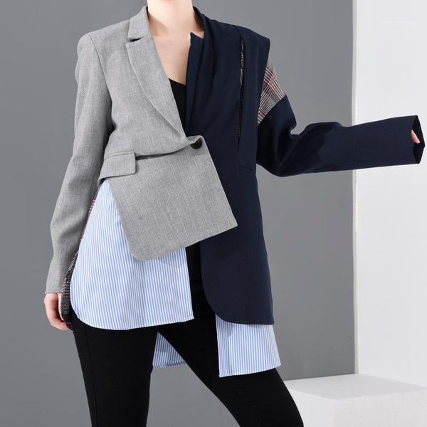 women's suits & blazers women and jackets plaid asymmetrical blazer lapel long sleeve korean style harajuku1, White;black