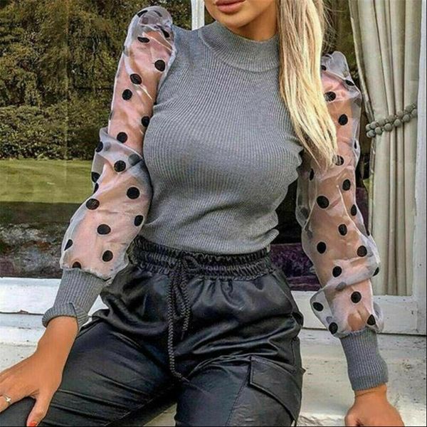 womens sheer mesh see through blouse 2021 new fashion elegant polka dot knit long sleeve shirt turtleneck fall blouse, White
womens sheer mesh see through blouse 2021 new fashion elegant polka dot knit long sleeve shirt turtleneck fall blouse, White