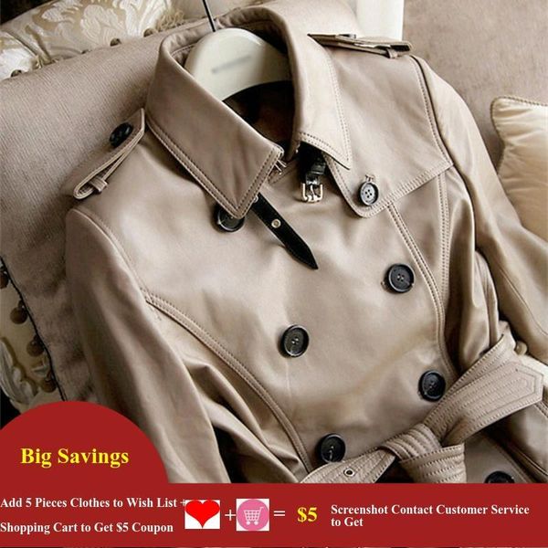 women's leather & faux british style sheepskin jacket trench women double breasted long windbreaker autumn slim work business coat, Black
women's leather & faux british style sheepskin jacket trench women double breasted long windbreaker autumn slim work business coat, Black