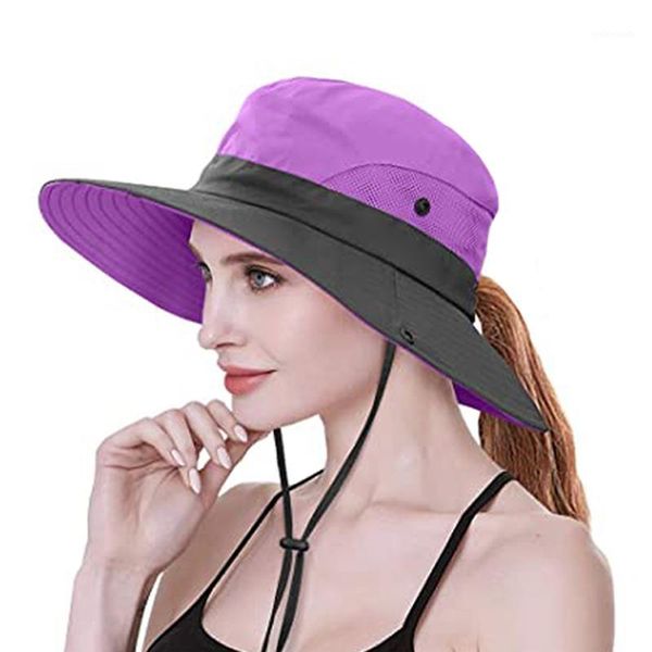 womens uv protection sun hat wide brim boonie cap for fishing hiking@881, Blue;gray