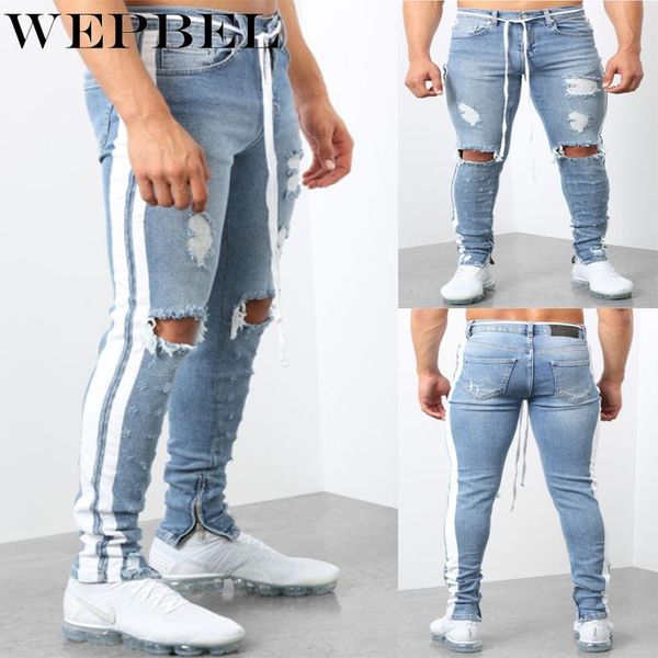 men's jeans wepbel men hip hop stripe denim pants male stretchy pencil bottoms street knee ripped holes casual, Blue
men's jeans wepbel men hip hop stripe denim pants male stretchy pencil bottoms street knee ripped holes casual, Blue