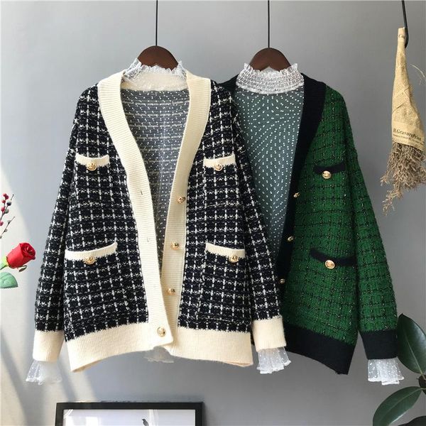 women's knits & tees woman korean elegant knit cardigan autumn winter plaid coat sweater long sleeve 2021 women, White
women's knits & tees woman korean elegant knit cardigan autumn winter plaid coat sweater long sleeve 2021 women, White