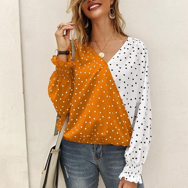 women's blouses & shirts women chiffon patchwork polka dot print spring autumn long sleeve v neck streetwear office lady, White
women's blouses & shirts women chiffon patchwork polka dot print spring autumn long sleeve v neck streetwear office lady, White