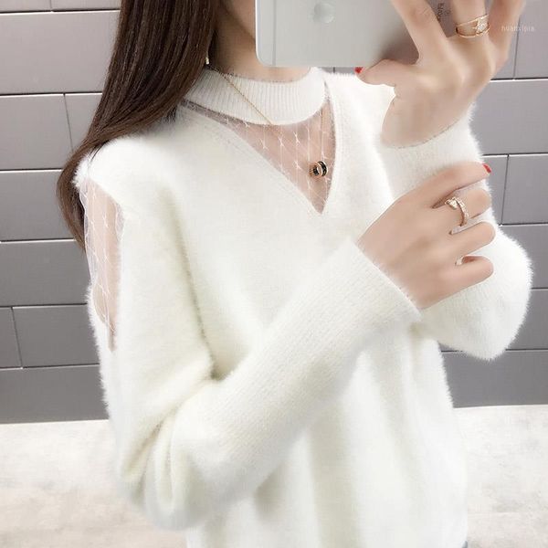 women 2021 autumn winter fashion imitation mink velvet lace female loose sweater bottoming ladies knit warm w7791, White;black
women 2021 autumn winter fashion imitation mink velvet lace female loose sweater bottoming ladies knit warm w7791, White;black