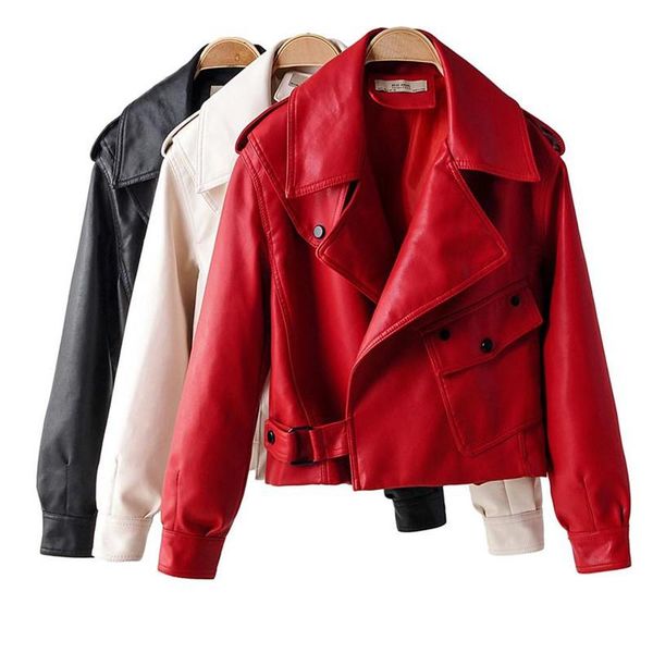 new autumn women faux leather jacket pu motorcycle biker red coat turndown collar loose streetwear black punk outerwear fashiona
new autumn women faux leather jacket pu motorcycle biker red coat turndown collar loose streetwear black punk outerwear fashiona