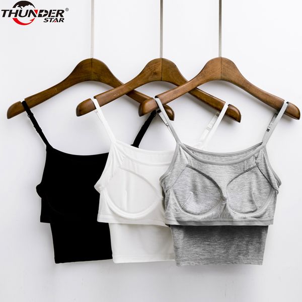summer bralette modal bulit-in spaghetti strap crop cami women padded bra short vest cropped feminino y200512, White
summer bralette modal bulit-in spaghetti strap crop cami women padded bra short vest cropped feminino y200512, White