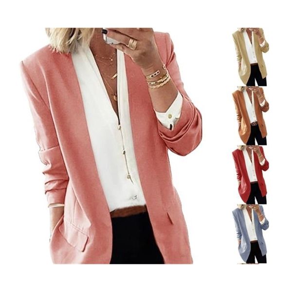 women blazer plus size solid undefined female jacket v neck slim long sleeve ladies outerwear y201026, White;black
women blazer plus size solid undefined female jacket v neck slim long sleeve ladies outerwear y201026, White;black